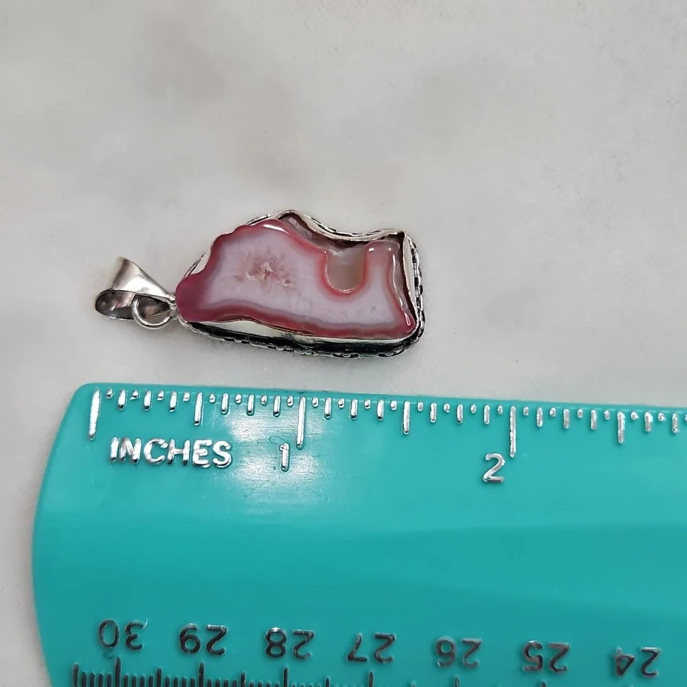 Pink Quartz Crystal Natural Gemstone Necklace Pendant Sterling Silver Plated